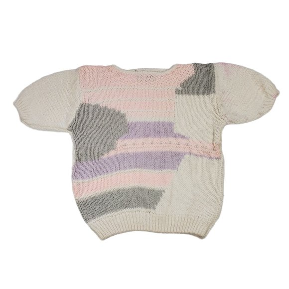 VTG Chelsea Place S/S Hand Knit Sweater Pastel Colorblock Abstract Wearable Art - Picture 1 of 6